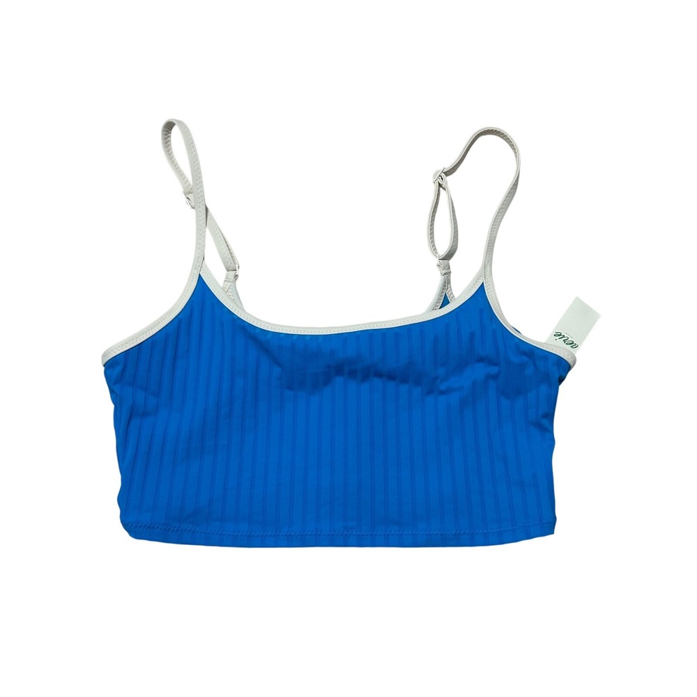 Aerie Bikini Top Women Medium Blue New Ribbed Scoop Neck Contrast Trim Sporty
